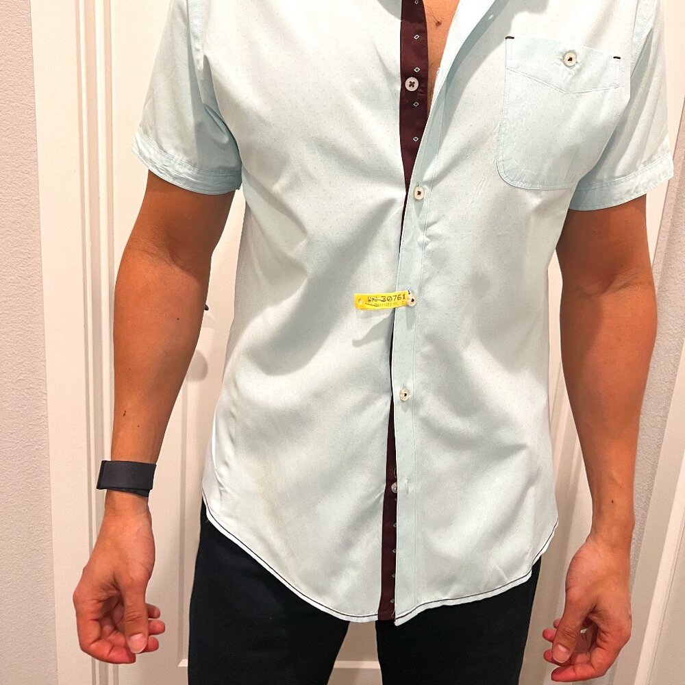 Fitted light teal blue/brown button down